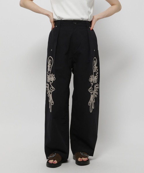 niko and…（ニコアンド） パンツ モチーフコード刺繍パンツ レディース