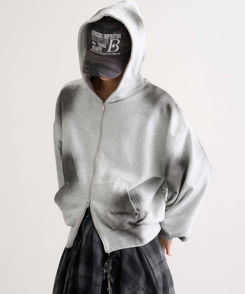 パーカー 「EPNK」Cropped spray zip hoodie / クロップドスプレー