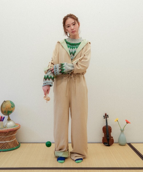 PAMM（パム） オールインワン 肌色のストライプジャンプスーツ