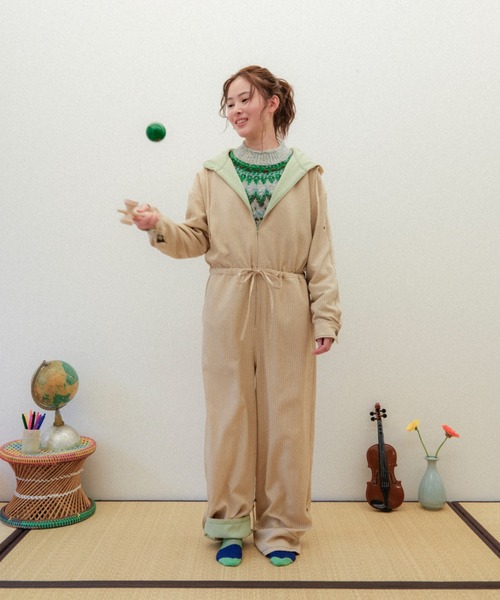 PAMM（パム） オールインワン 肌色のストライプジャンプスーツ