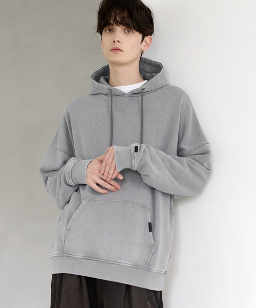 パーカー ヴィンテージ加工PUピスデザインスウェットプルパーカー