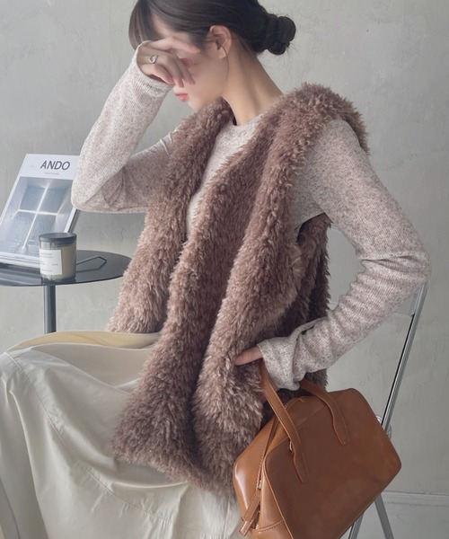 TREOVER ベスト ジレ プードルファーベスト レディース : ZOZOTOWN