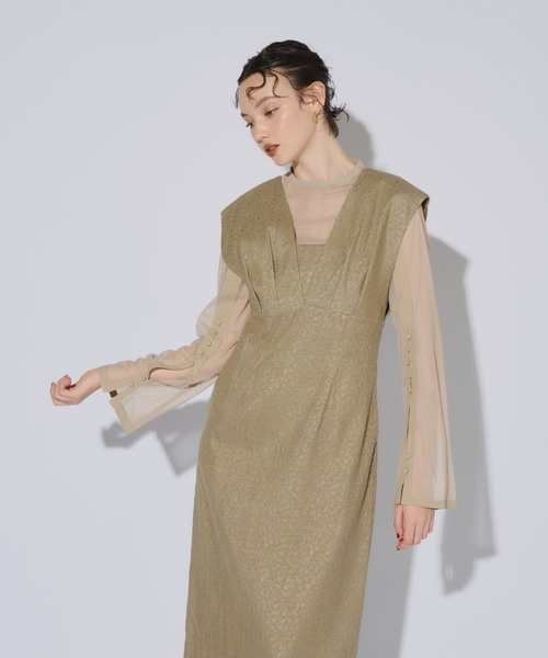 ANDRESD ドレス Vラインジャガードドレス / V line jacquard dress