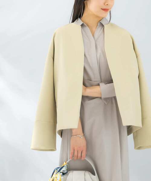 ジャケット ノーカラージャケット UVカットトリプルクロスショート