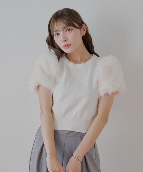 Chico（チコ） ニット セーター 袖ファー付パフニット レディース