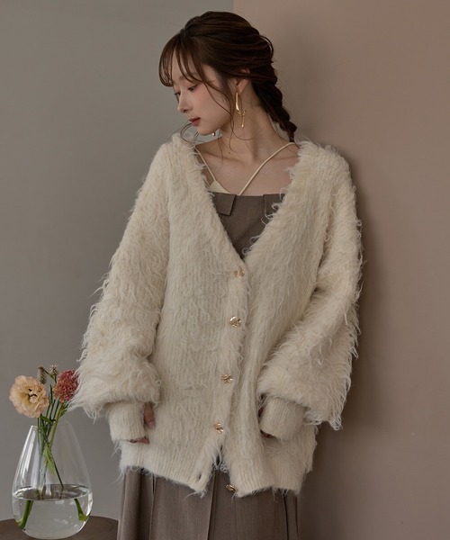 mideal（マイディール） カーディガン nuance button shaggy cardigan