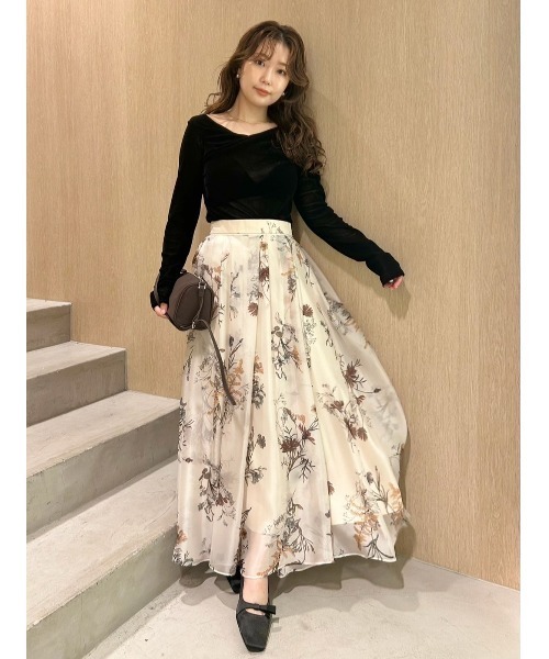 FRAY I.D（フレイ・アイディー） スカート ボタニカルプリントシアー