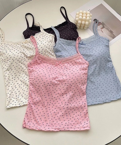 Port（ポート） キャミソール 「 」 小花柄 レース リボン カップ付き