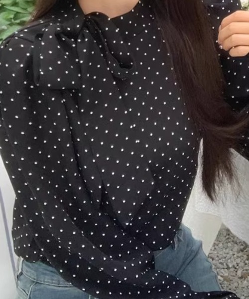 Mejoul ブラウス シャツ ドットボウタイリボンブラウス レディース