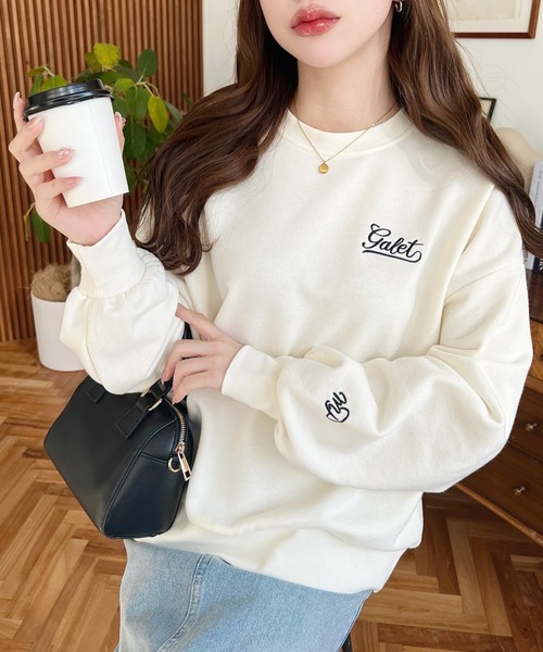 moment+ トレーナー スウェット 裏毛ロゴ刺繍スウェットプルオーバー