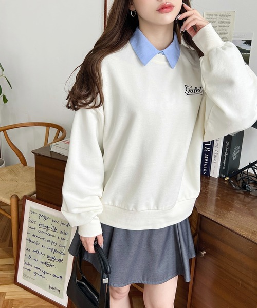 moment+ トレーナー スウェット 裏毛ロゴ刺繍スウェットプルオーバー