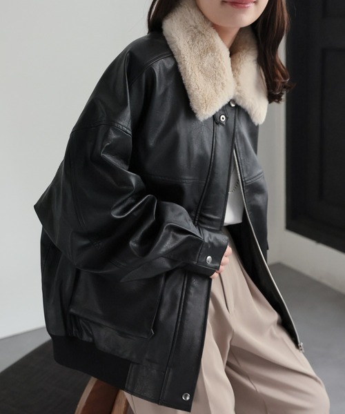 ap retro ブルゾン アウター 「ファー襟取り外し可能」 フェイクレザー
