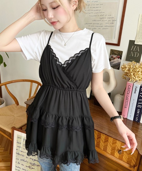 moment+ ワンピース レースフリルキャミミニワンピース : ZOZOTOWN