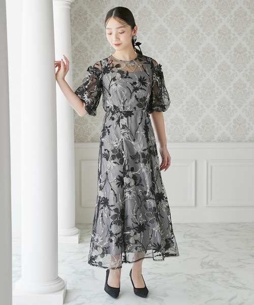 Jolie et Jolie（ジョリー エ ジョリー） ドレス パフスリーブ花柄刺繍