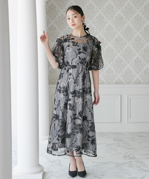 Jolie et Jolie（ジョリー エ ジョリー） ドレス パフスリーブ花柄刺繍