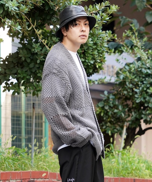 カーディガン 透かし編み ジャガード ニットカーディガン / Openwork