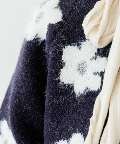 flower ニット セーター フラッフィーフラワーニット レディース