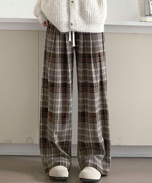 GEMEDA パンツ チェック柄ワイドパンツ「G」 レディース : ZOZOTOWN