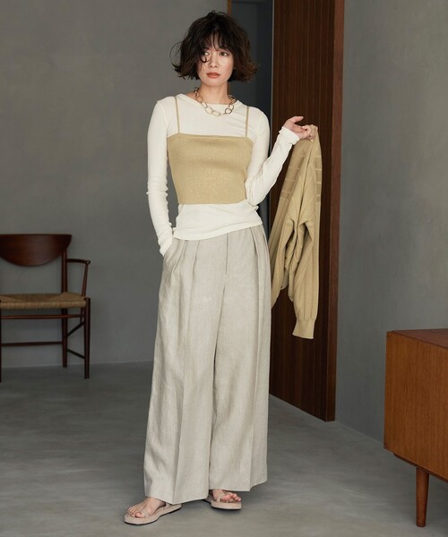 uncrave（アンクレイヴ） パンツ ヘリンボーン リネン ワイドパンツ