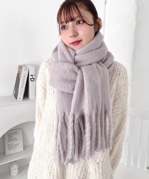 Loueme マフラー ストール ふわふわボリューム太フリンジマフラー