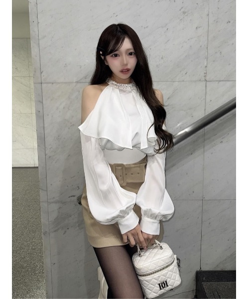 Darich（ダーリッチ） ブラウス シャツ パールネックアメスリブラウス