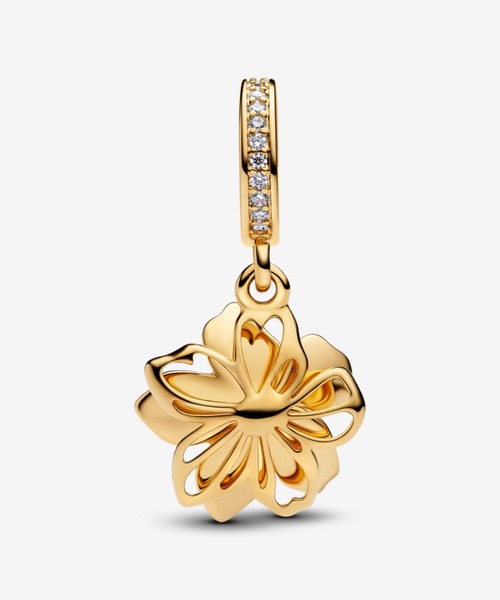 PANDORA（パンドラ） チャーム ブルー 桜 ゴールド ダングル チャーム