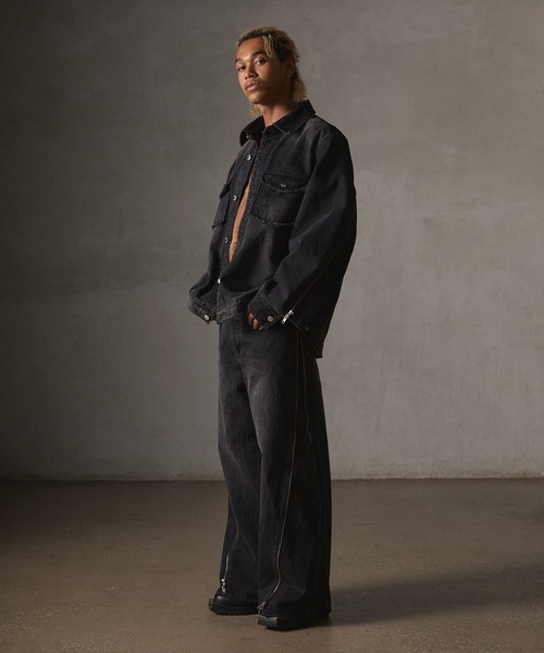 GRANCYグランシー ジップデザイン バギーデニム パンツ ブルー GRANCY