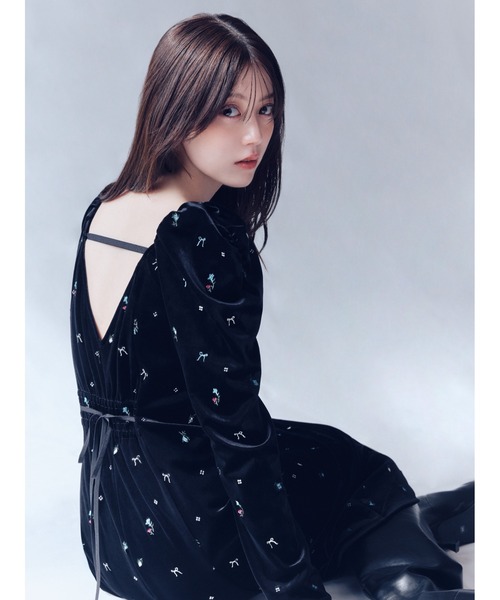 FRAY I.D（フレイ・アイディー） ワンピース ベロアナローワンピース