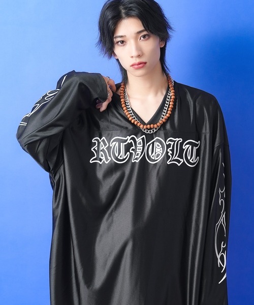 tシャツ a.p.o.v. フレイムパターンアームフットボールシャツ メンズ