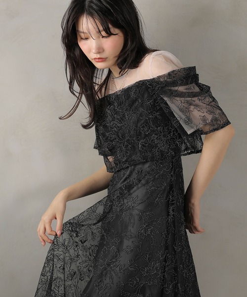 Kana ドレス ラメ刺繍 花柄 フレア Aライン ワンピース ドレス