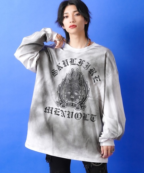 tシャツ a.p.o.v. スカル＆ロゴプリントダーティースプレーカットソー