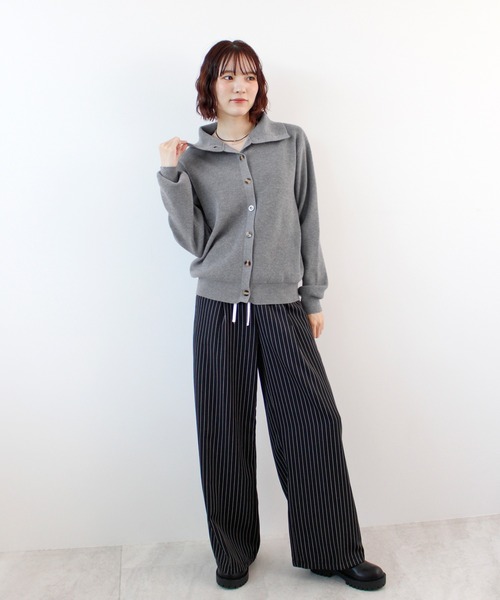 ニット セーター ボタンデザイン2WAYハイネックニット レディース