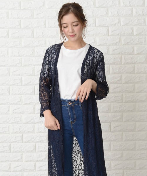 Lace Ladies（レースレディース） カーディガン 花柄総レースロング丈