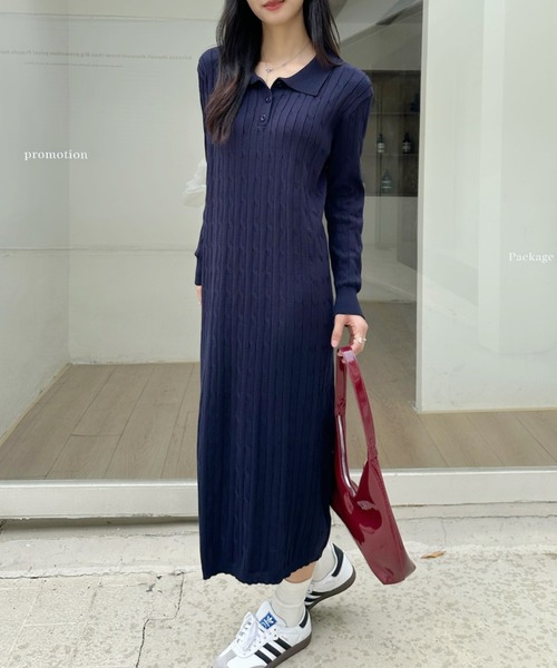 Ada. ワンピース ポロ襟 ケーブル ニット ワンピース : ZOZOTOWN Yahoo
