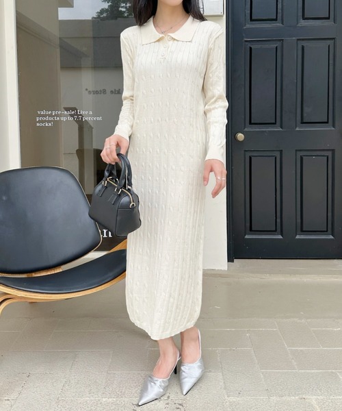 Ada. ワンピース ポロ襟 ケーブル ニット ワンピース : ZOZOTOWN Yahoo