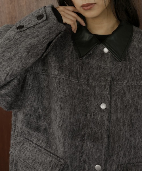 hellam（ヘラム） カバーオール レザーカラーシャギーコート