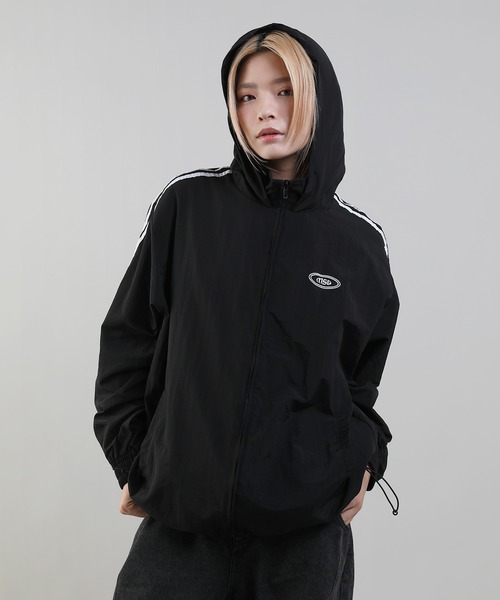 ブルゾン アウター ワンポイント刺繍ロゴ/配色ナイロンバルーン