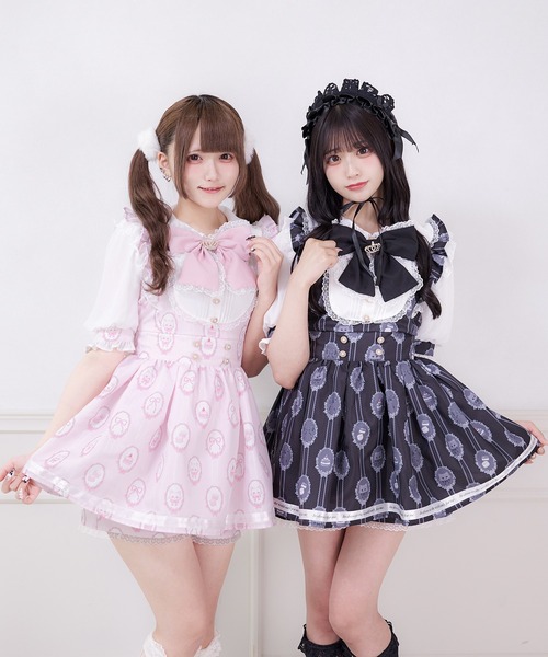 00s 希少 ビッグリボン ピンク×黒レースフリルミニワンピ La Pafait