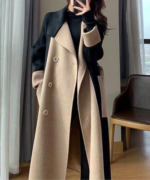 コート チェスターコート バイカラーロングチェスターコート