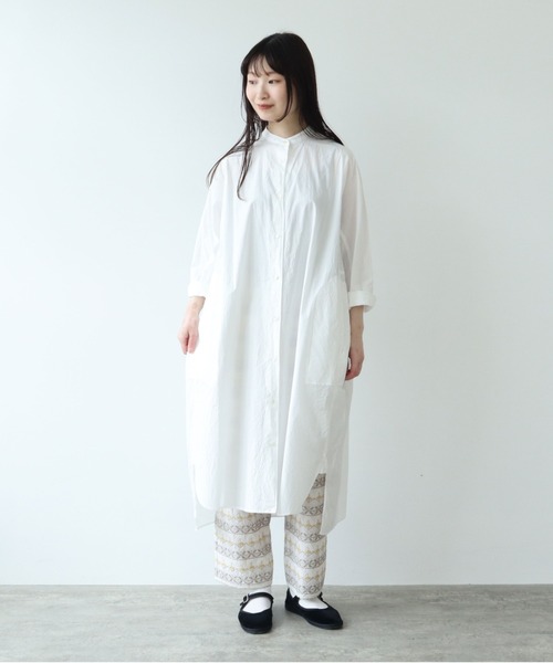 yuni ワンピース コットンキャッチワッシャー バンドカラーワンピース