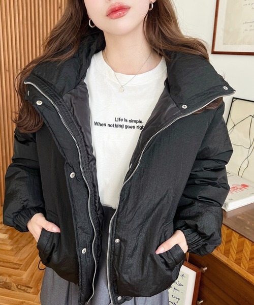 moment+ ダウンコート ダウンジャケット ナイロン光沢シャイニー