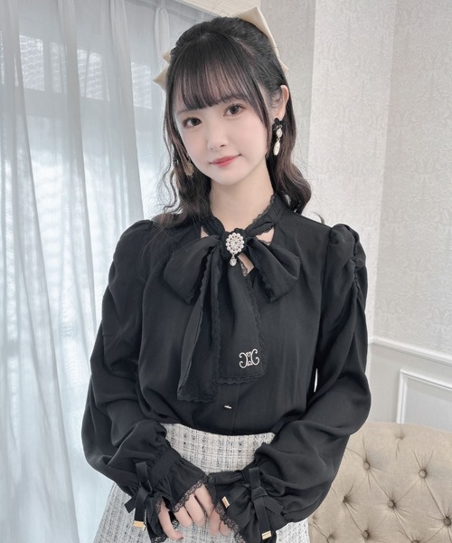 クチュールバイロジータ ブラウス シャツ ボウタイ刺繍入りブラウス