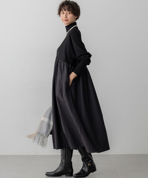 23区（ニジュウサンク） ワンピース 「洗える」ギャザーコンビ ニット