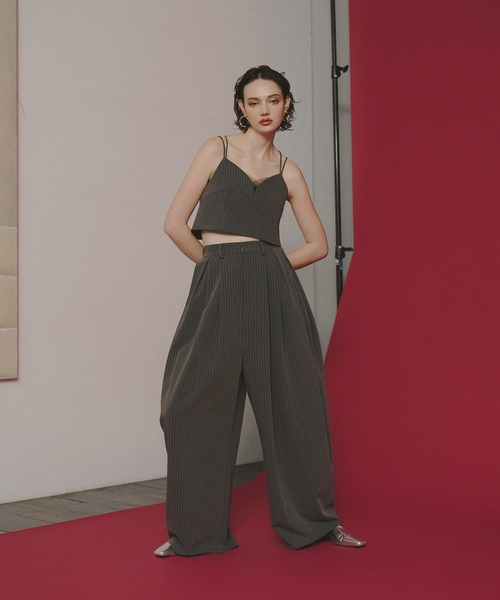 ANDRESD パンツドレス ピンストライプビスチェワイドパンツドレス