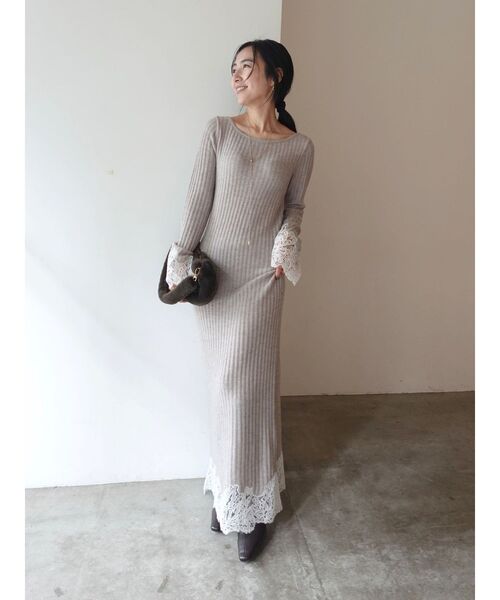 LAGUNAMOON（ラグナムーン） ワンピース レースドッキングリブニット