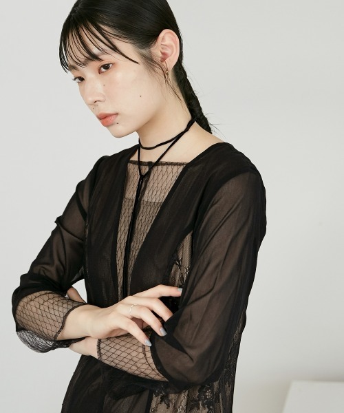 Callarus ドレス 「Callarus」Vネックチュールデザインロング丈