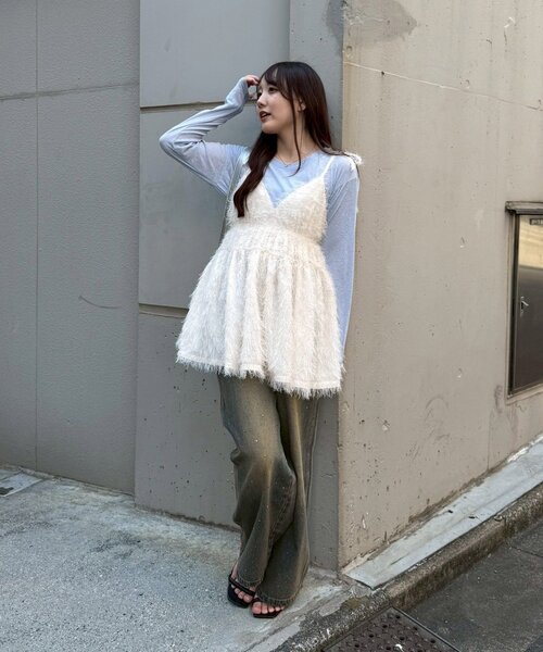 continuer de NICE CLAUP ブラウス シャツ もしゃもしゃキャミ