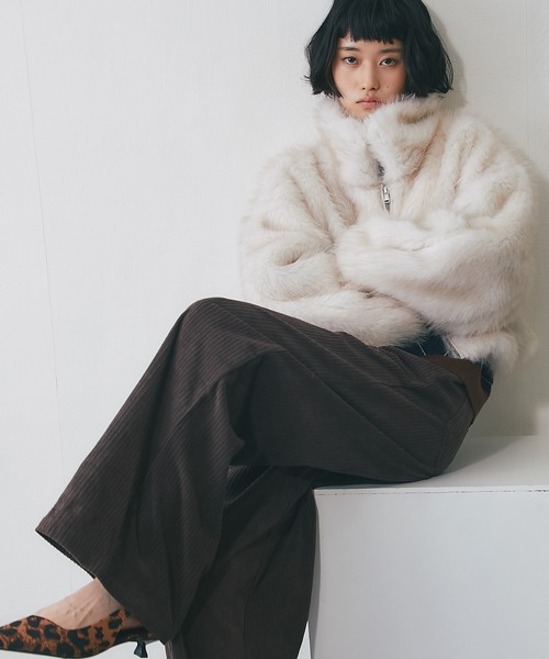 ブルゾン アウター ミックスファーショート丈ジャケット レディース