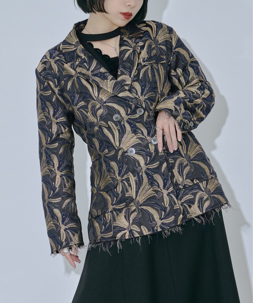 Ezick ジャケット テーラードジャケット Lady mode flower ジャガード