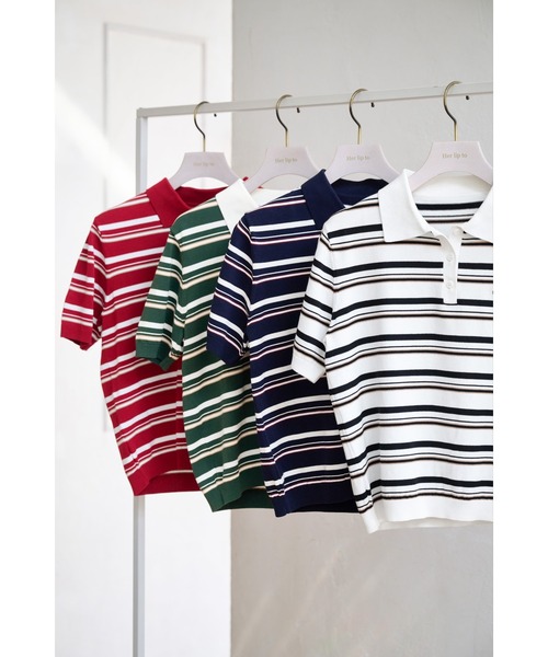 Her lip to ポロシャツ ポロ Multi Border Polo Top レディース